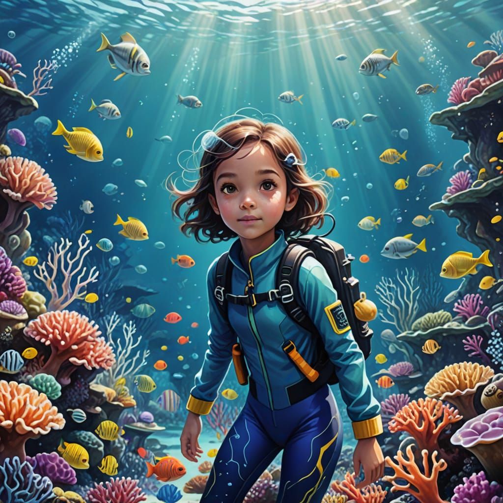 Underwater Children Attend Coral Reef Classroom