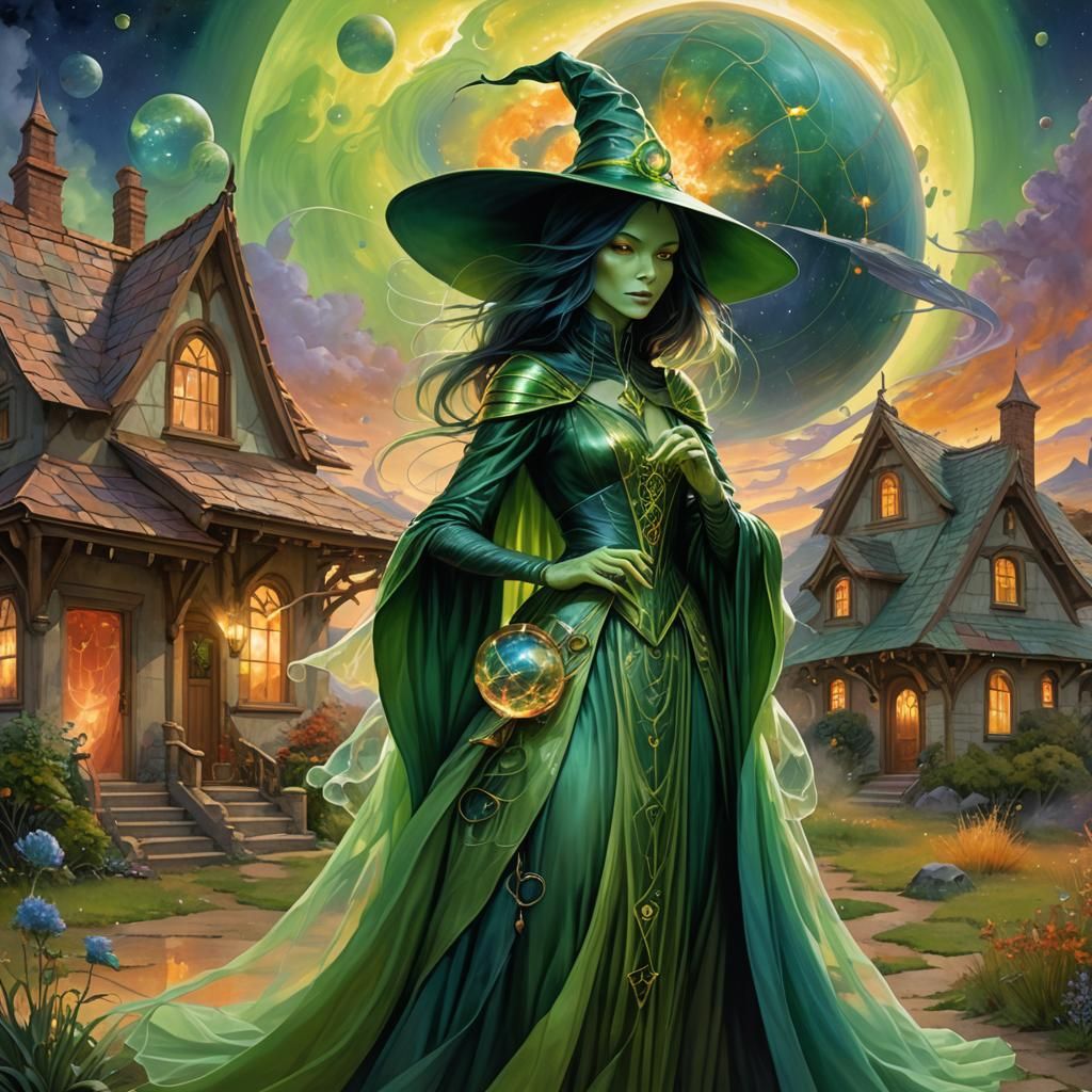 Sci-Fi Witch on Fiery Planet in Fantasy Illustration