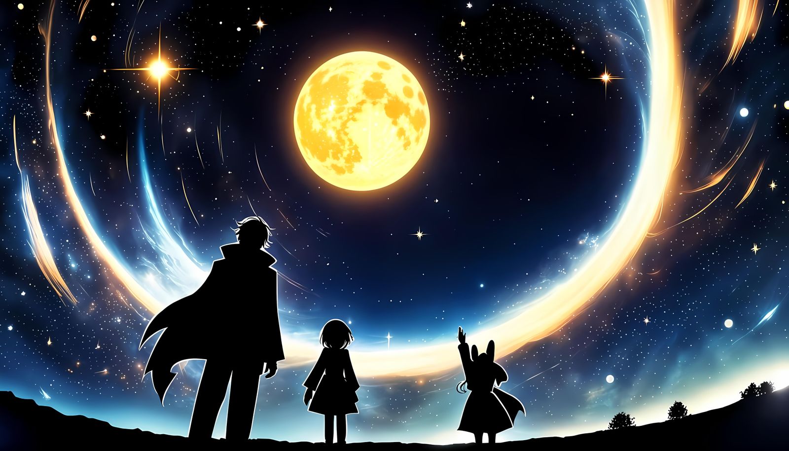 Anime People Looking at the Moon