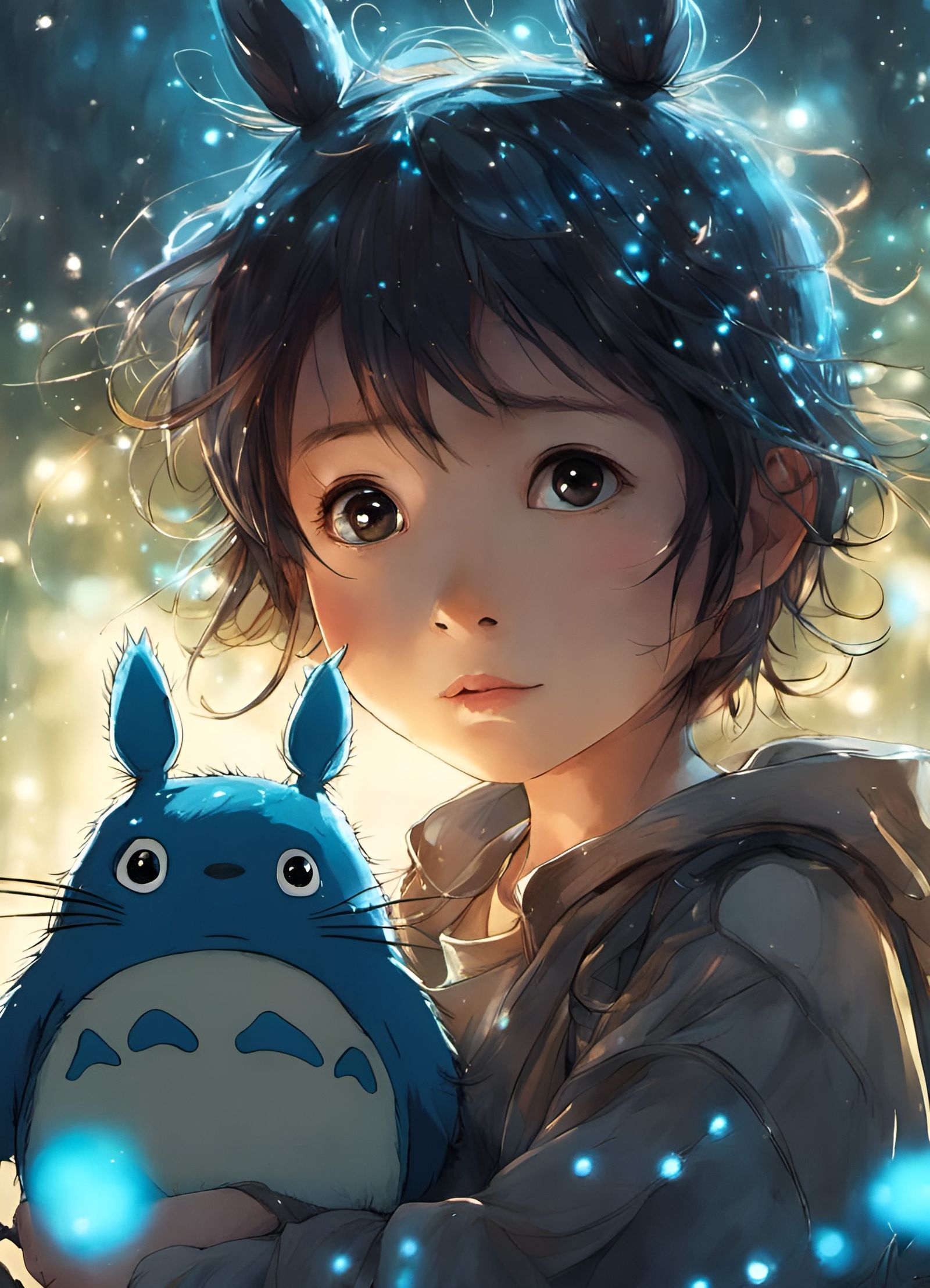 Adorable Bioluminescent Totoro in Hyperrealism Style