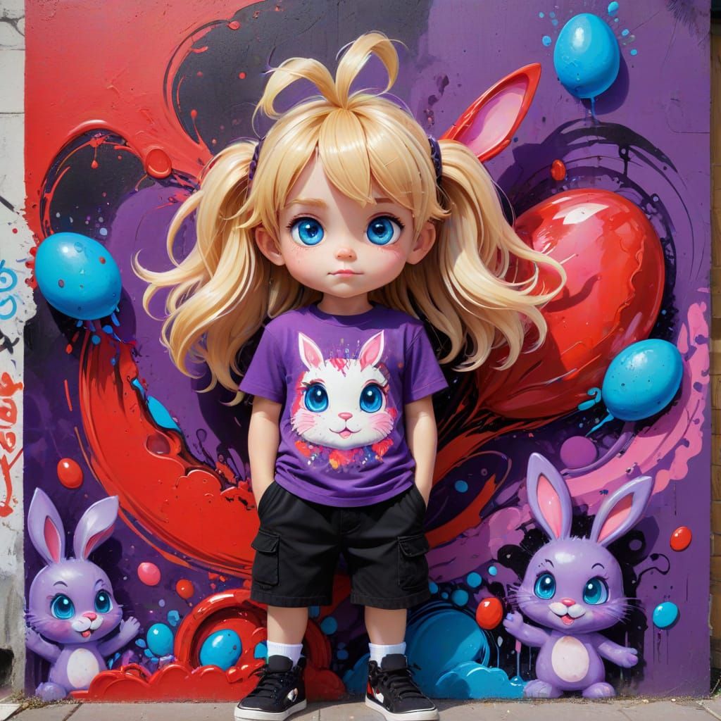 Candycore Boy with Easter Bunny in Alcohol Ink Style