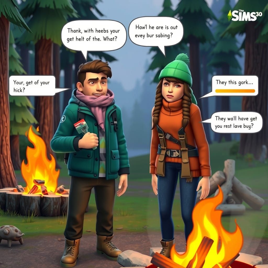 Sims Couple Clash at Camping Site, Playful 3D Graphics