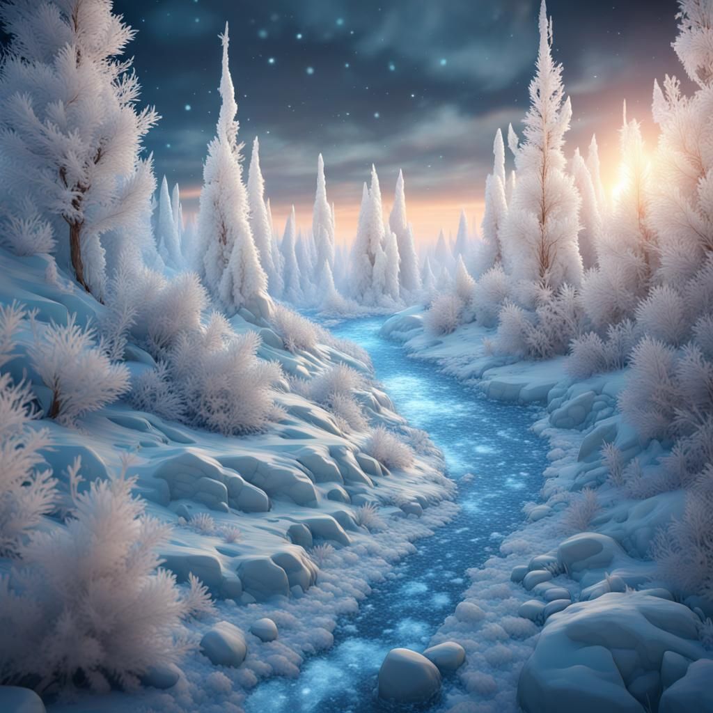 Textured Winter Wonderland in Detailed Matte Painting