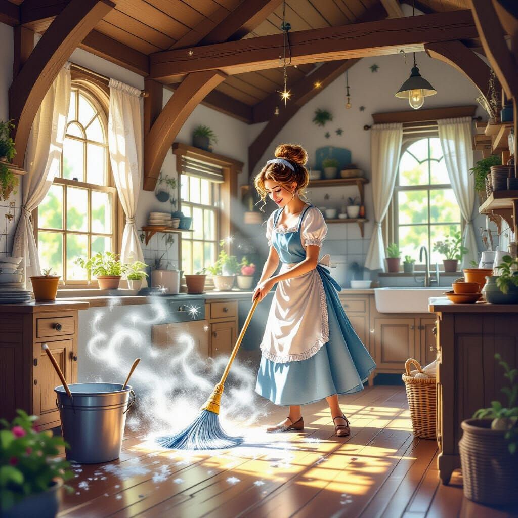 Magical Housekeeper's Morning in Soft Watercolour