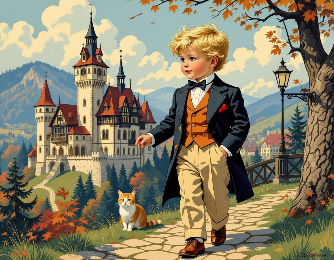 Boy Exploring Transylvania in Leyendecker Style