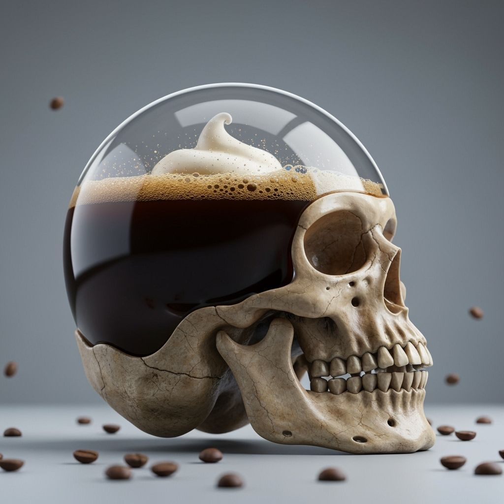 Biomechanical Skull with Coffee Brain, 3D Render