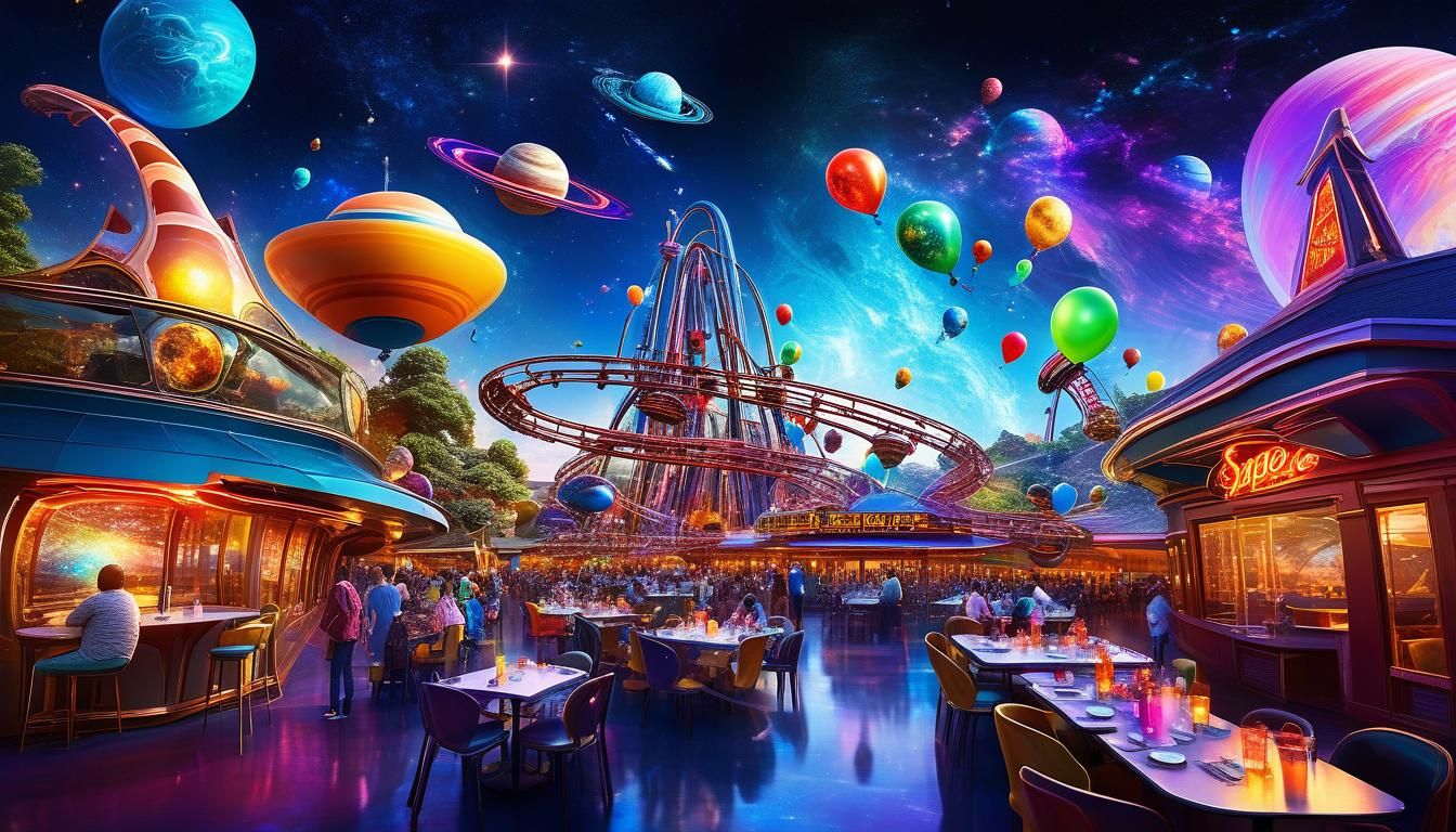 Cosmic Theme Park with Wacky Rollercoasters