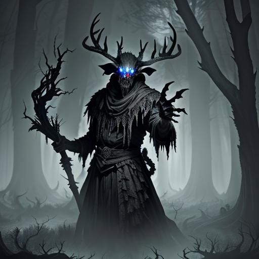 Deer Skull Warrior in Dark Fantasy Forest