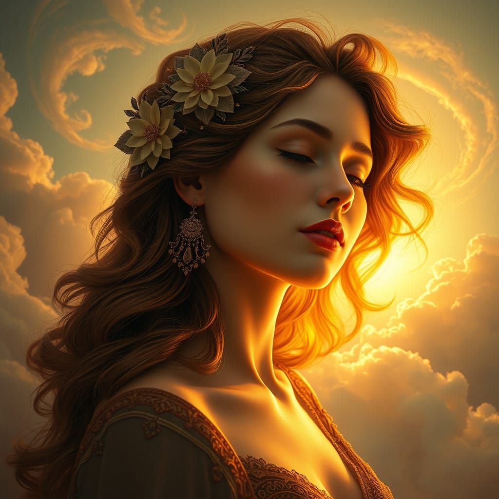 Ethereal Art Nouveau Goddess Lost in Serene Reverie