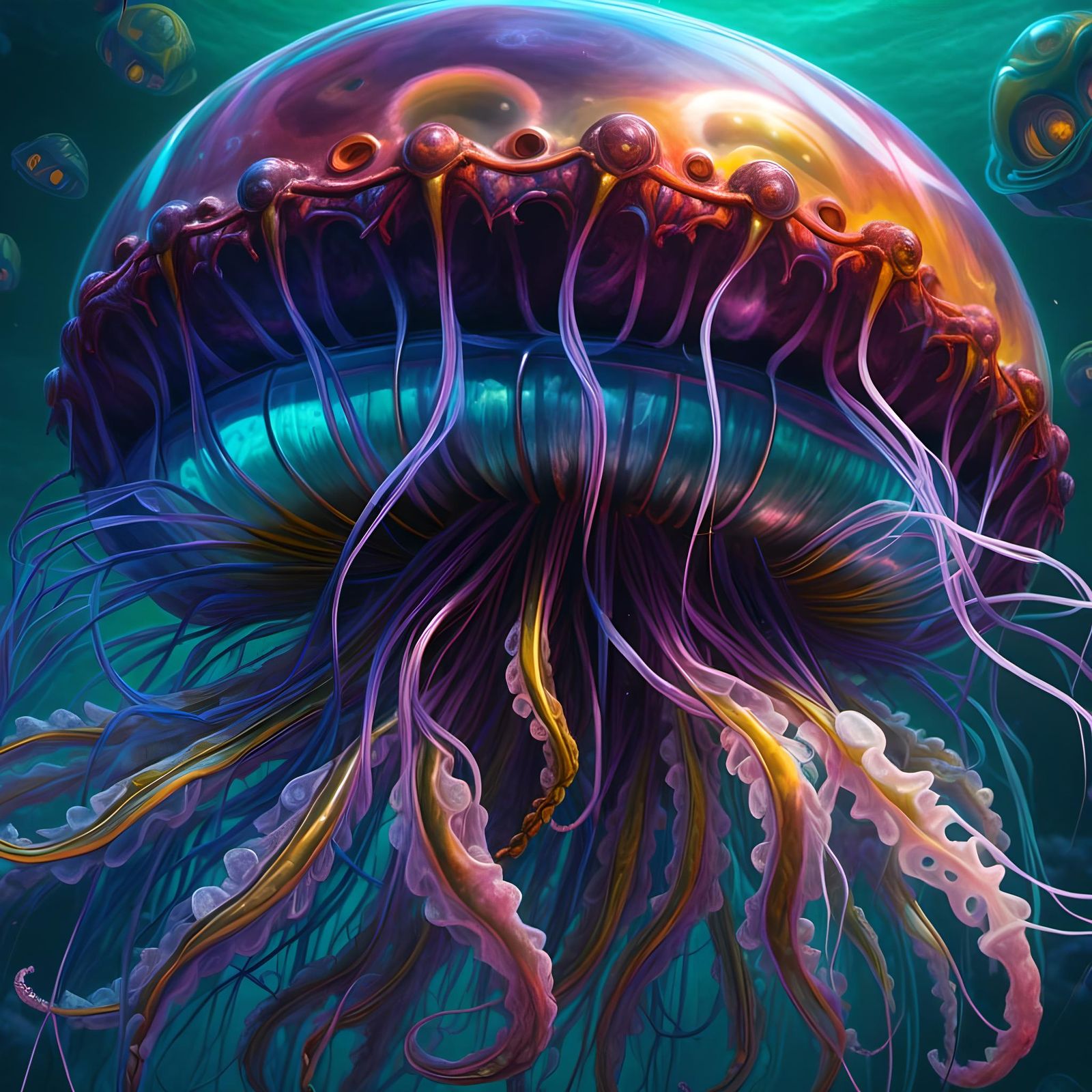 Detailed Jellyfish in Hyper-Maximalist Dark Fantasy Style
