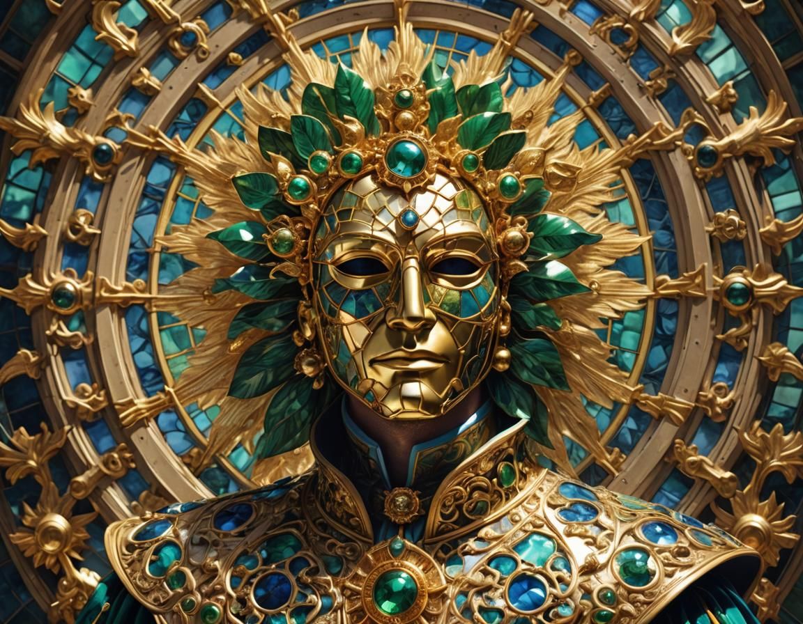 Golden Sun Mask in Venetian Baroque Style