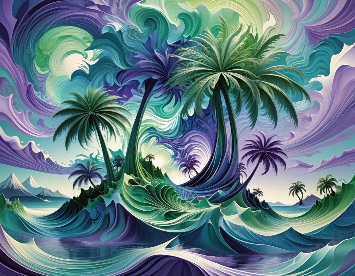 Blue and Purple Abstract Seascape with Island