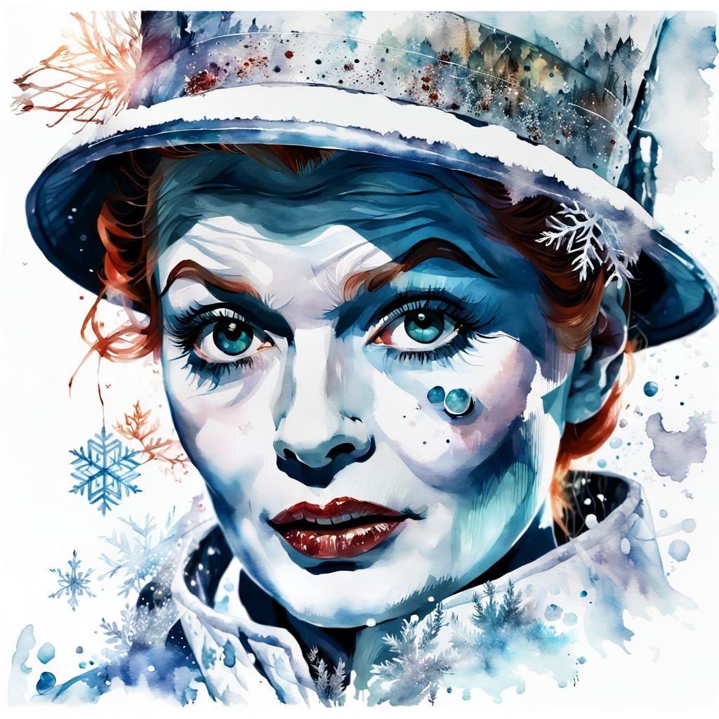 Fantasy Winter Ice Queen Digital Watercolor Illustration