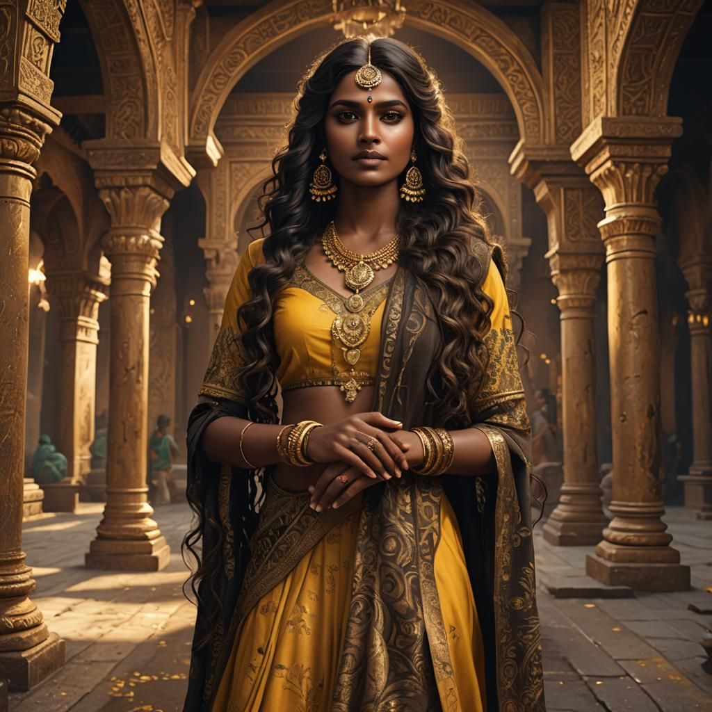 Beautiful Indian Woman in Yellow Gown: Fantasy Art