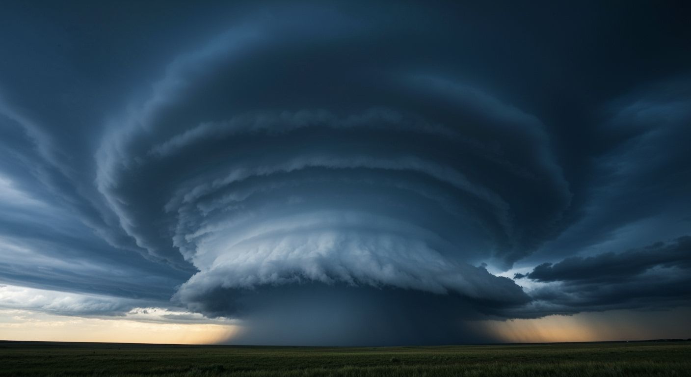 Colossal Supercell Thunderstorm Over Open Grasslands