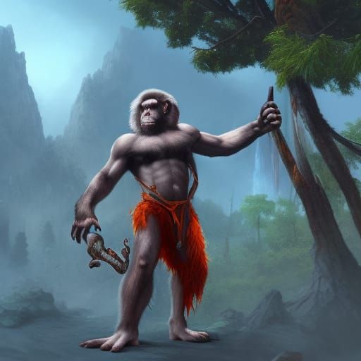 Detailed Matte Painting of an Ape-Man