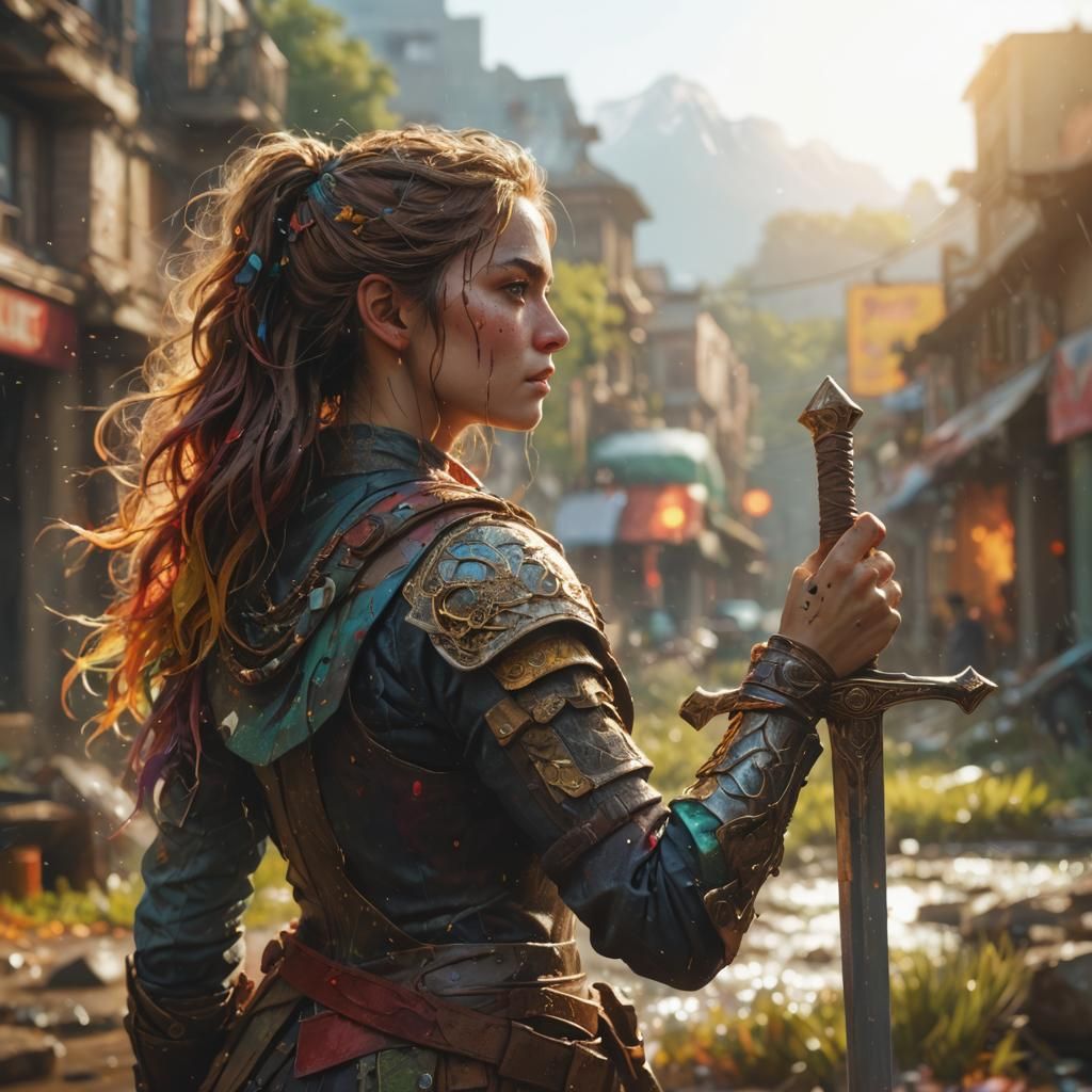 Dramatic Face with Colorful Background in Hyperrealism