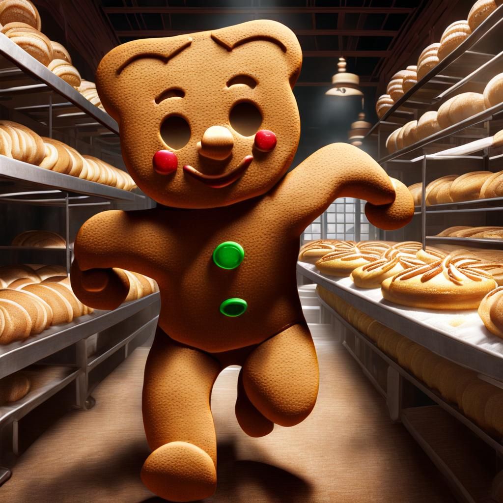 Gingerbread Man's Bakery Run: A Detailed Matte Painting