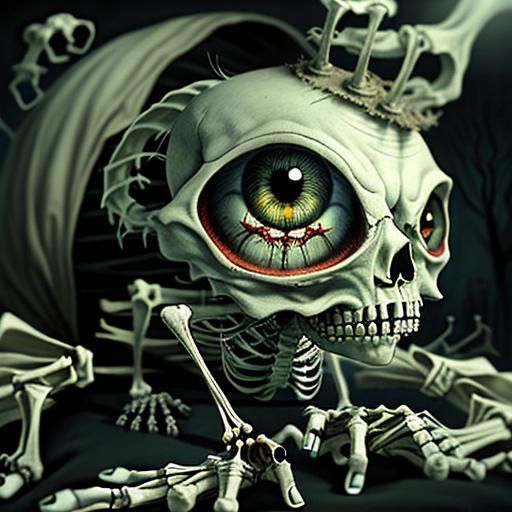 Haunting Skeletal Figure in Surreal Horror Style