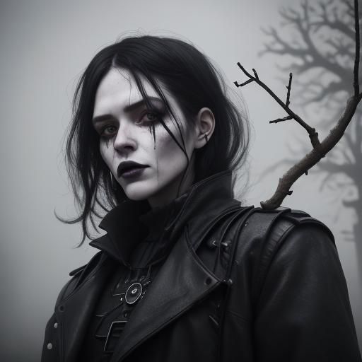 Goth Model and Coffee Robot in Bleak Winter