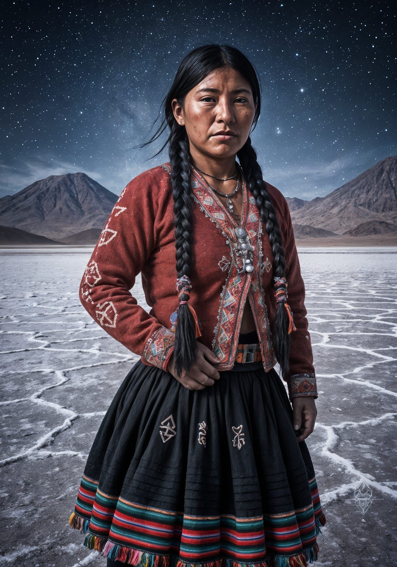 Andean Woman in Atacama Desert Landscape