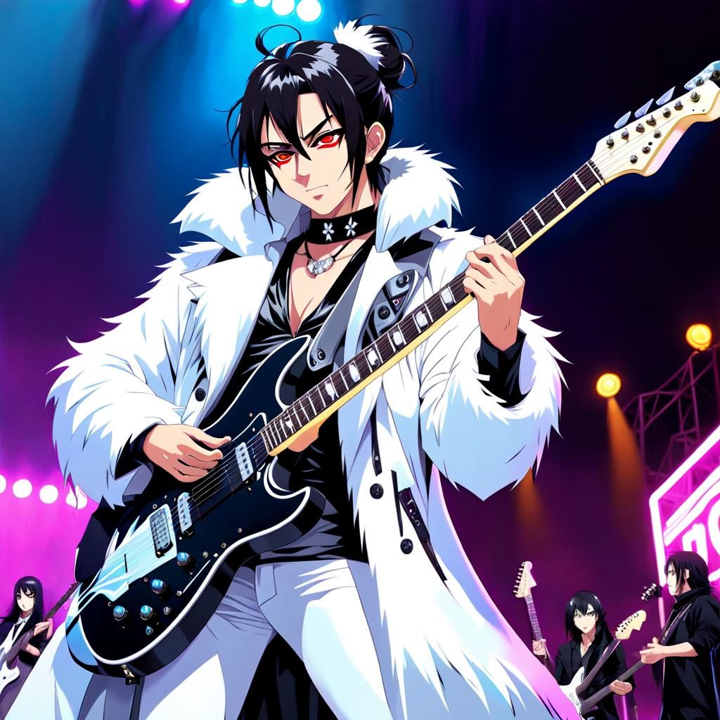 Musician on Stage with Electric Guitar and Face Paint