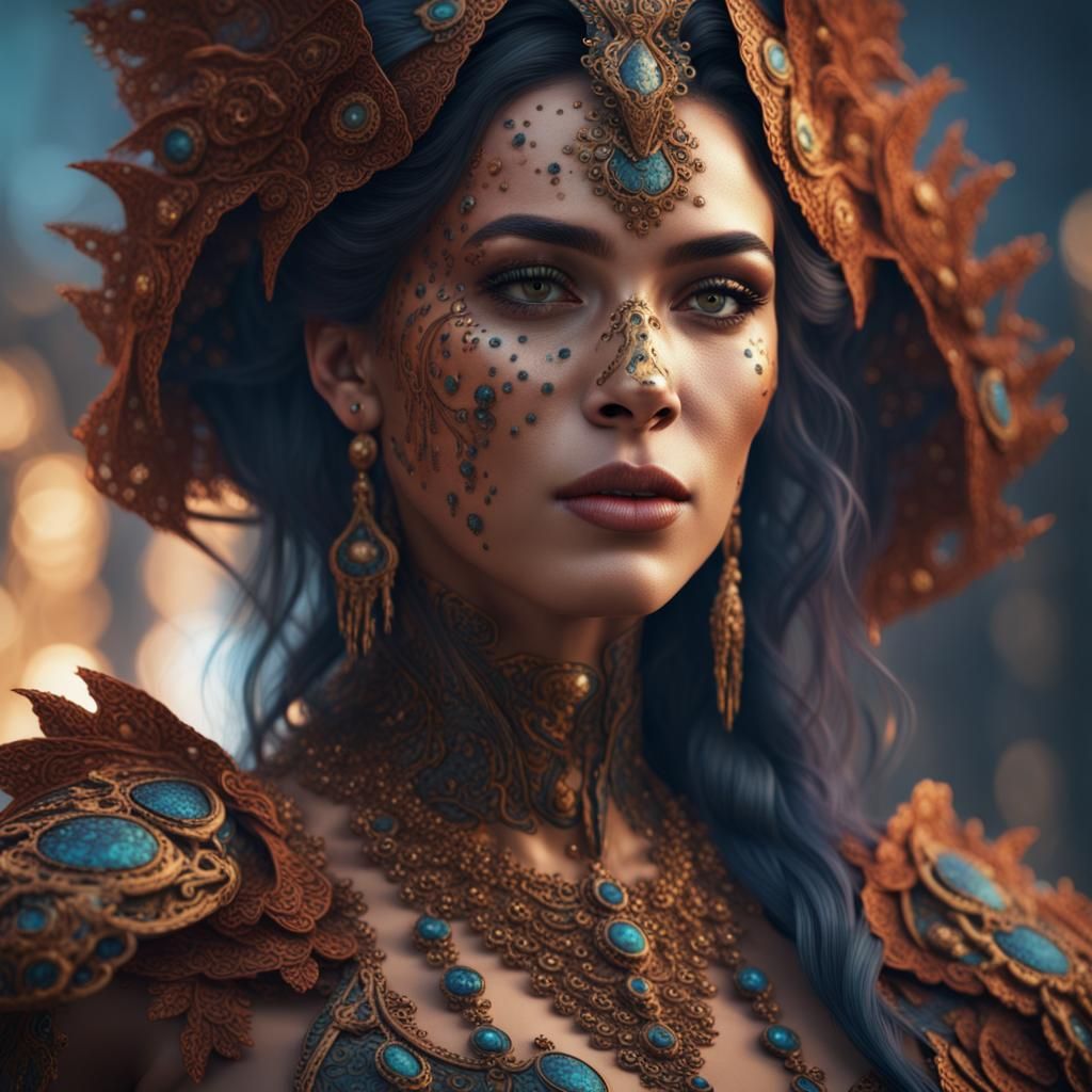 Attractive Freckled Woman: Detailed Fantasy Portrait