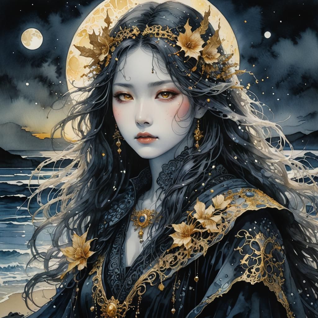 Ethereal Ghost on Magical Beach: Watercolor Fantasy