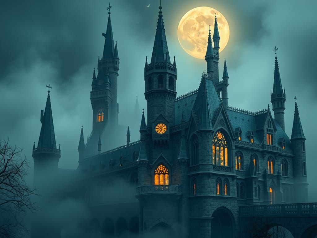 Gothic Castle in Moonlight: A Digital Masterpiece