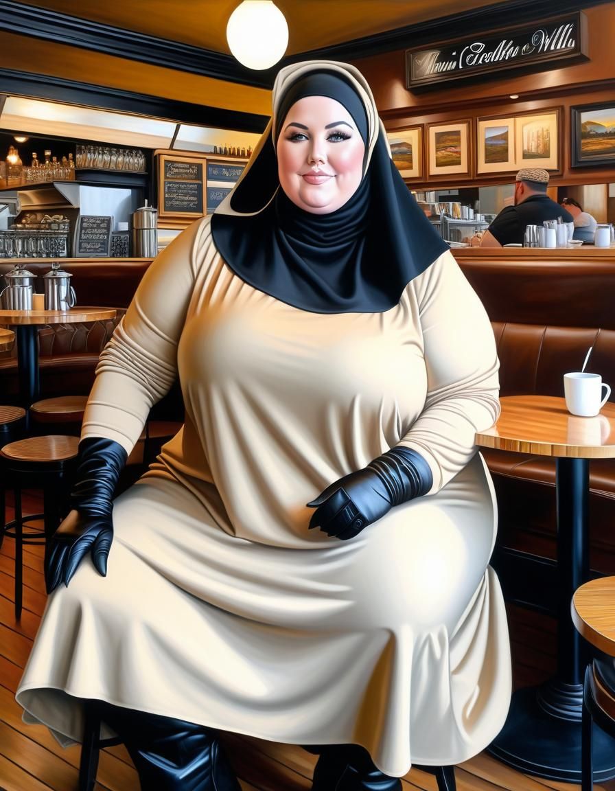 Detailed Oil Portrait of Plus-Size Woman in Niqab