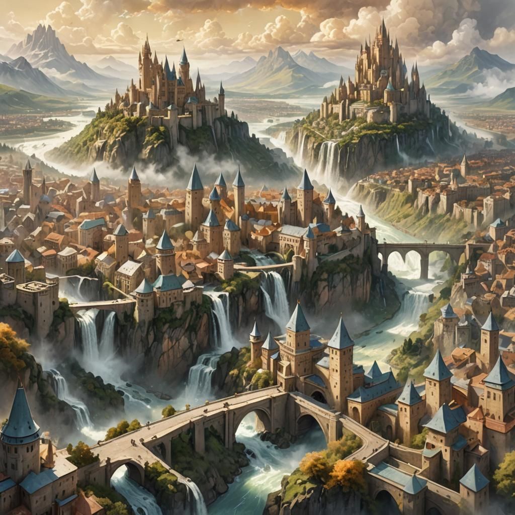 Fantasy Cityscape: Aerial View in Anime Style
