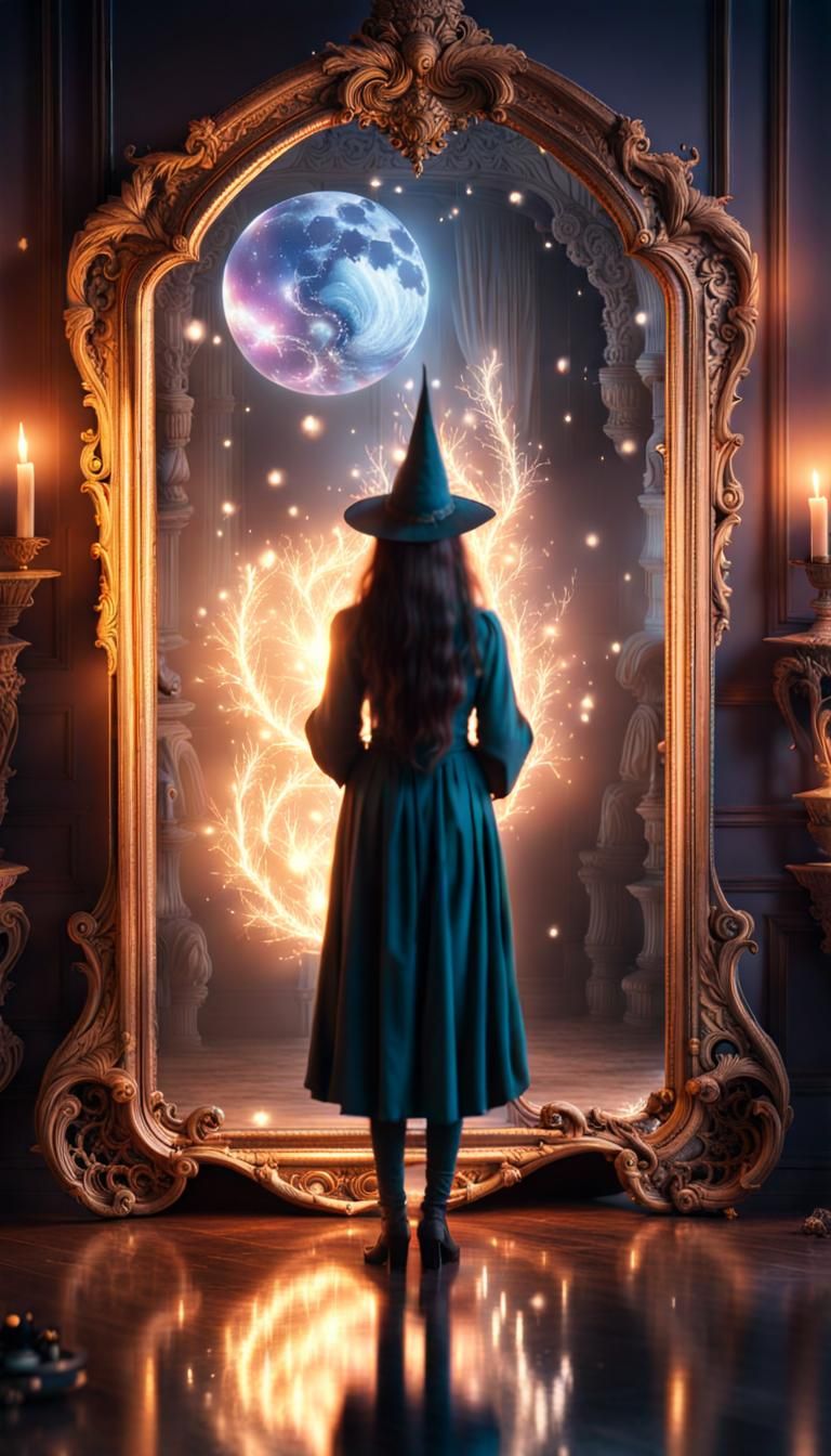 Witch and Magical Mirror Fantasy Art