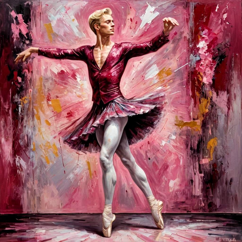 Elegant Male Ballet Dancer in Luxury Burgundy and Pink Attir...