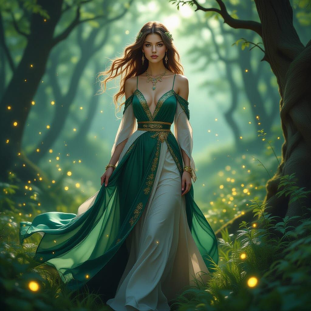 Enchanted Forest: Woman in Flowing Gown Digital Art