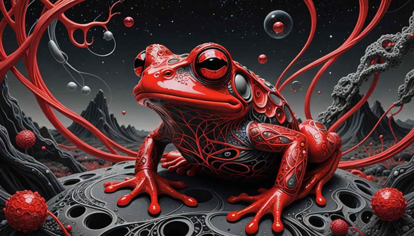 Alien Frog Conjuring Cosmic Threads in Psychedelic Style