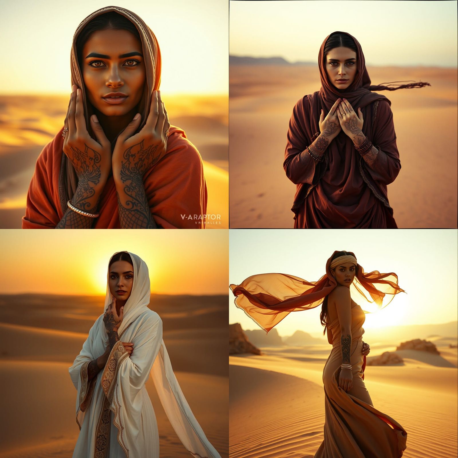 Arab Woman with Tattooed Hands in Desert