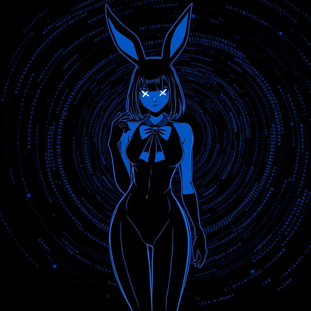 Eerie Bunny Figure in Digital Underworld