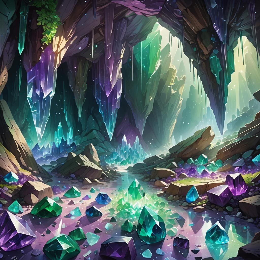 Mystical Crystal Cave with Rainbow Crystals
