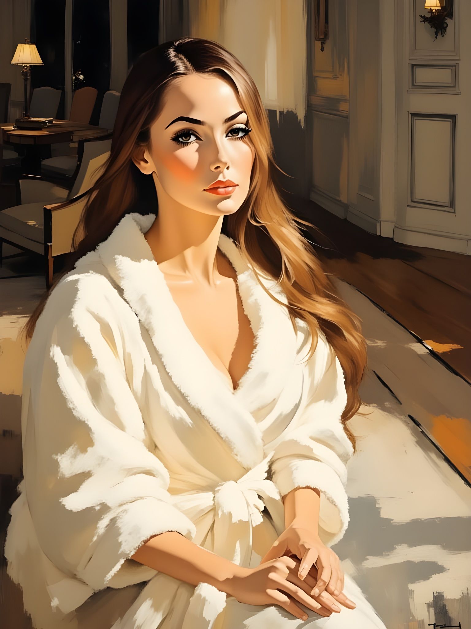 Romantic Evening: Woman in Bathrobe, Impressionistic Style