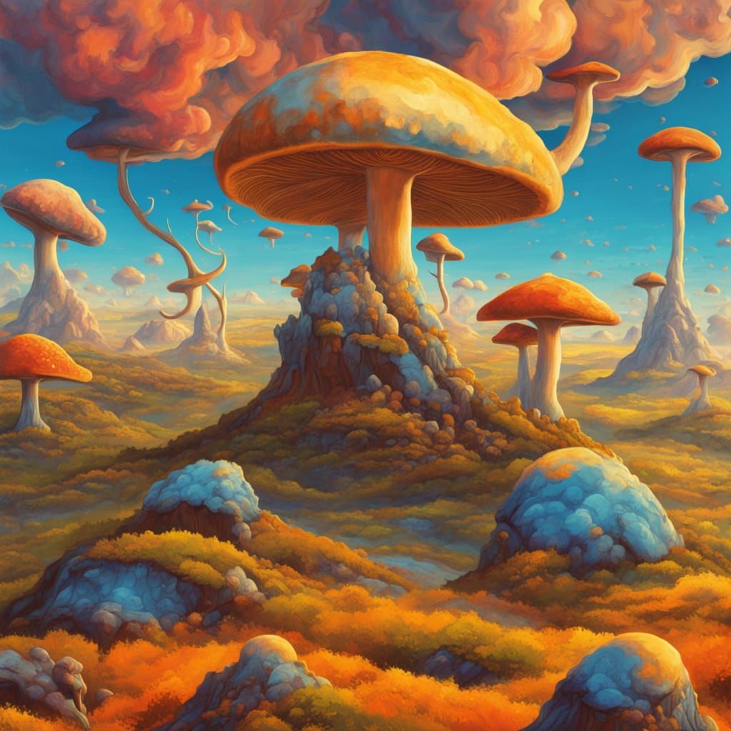 Surrealist Landscape with Fantastic Creatures in Dreamlike S...