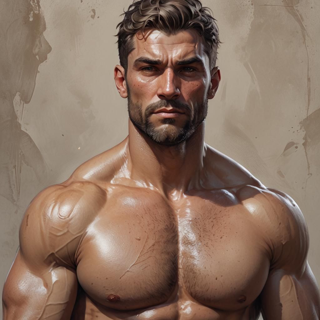 Detailed Portrait of a Muscular Man with Cream
