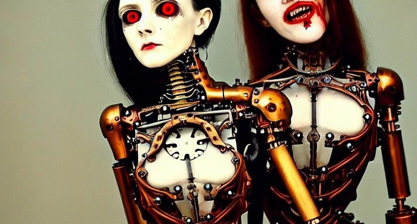 Clockwork Vampire Woman Steampunk Automaton in Cybernetic St...