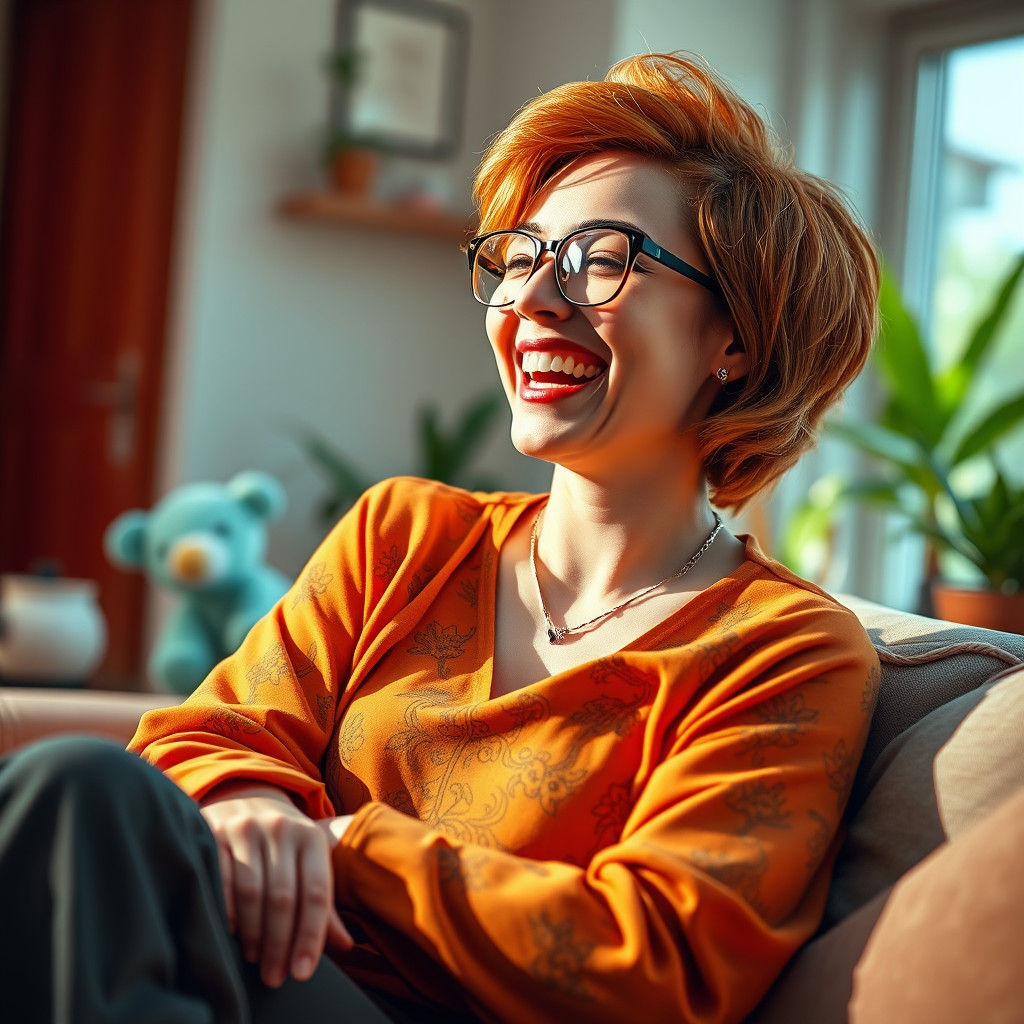 Laughing Woman in Sunlit Room, Lifestyle Photography