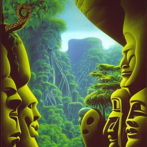 Jungle River Petroglyphs in Petrolpunk Style