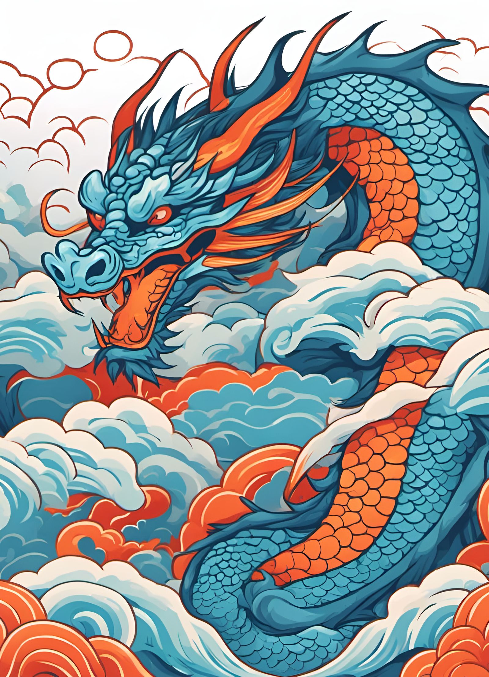 Blue and Orange Dragon Vector Art