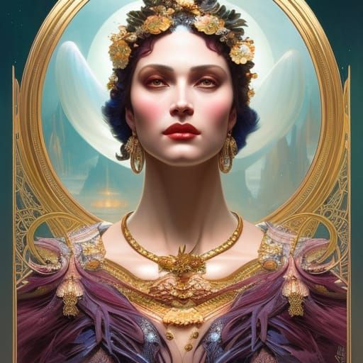 Beautiful Sorceress with Glistening Skin, Art Nouveau Style