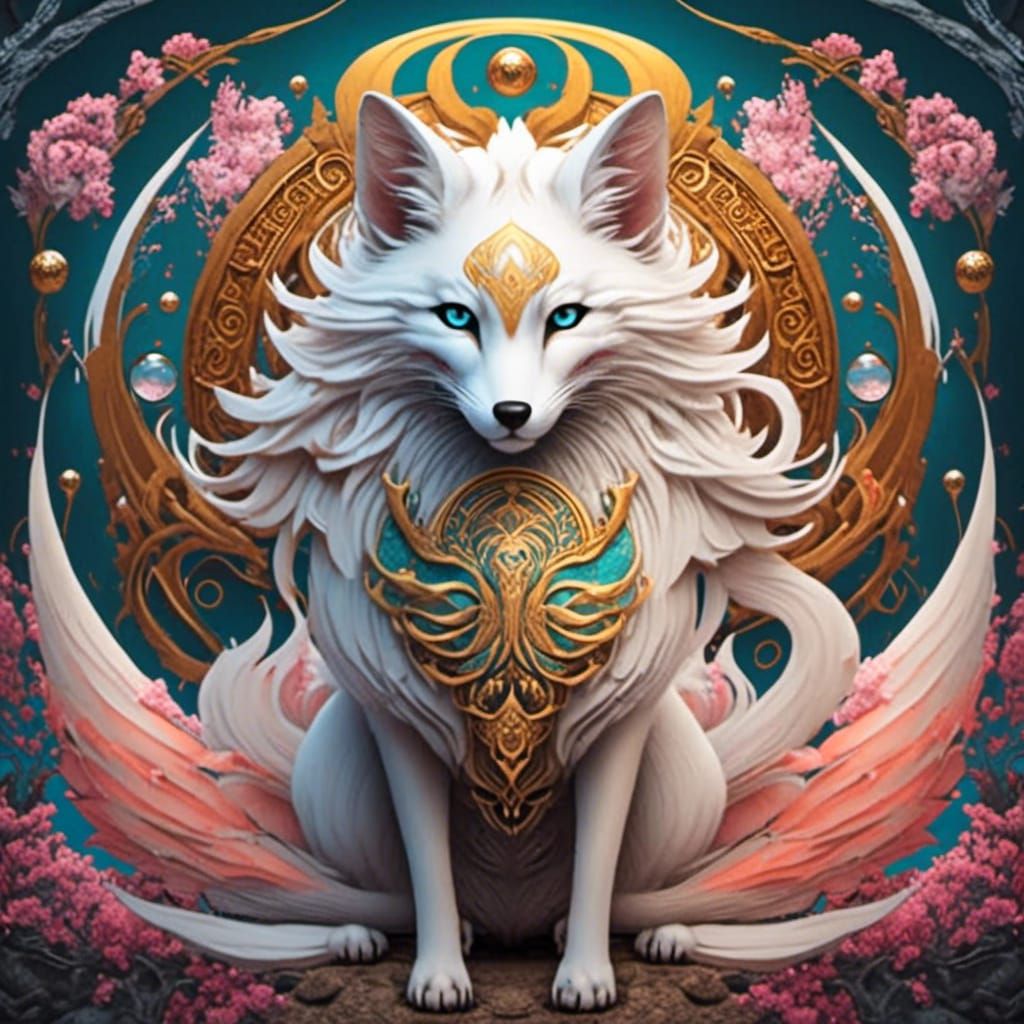 Eight-Tailed Kitsune in a Pastel Fairy Land