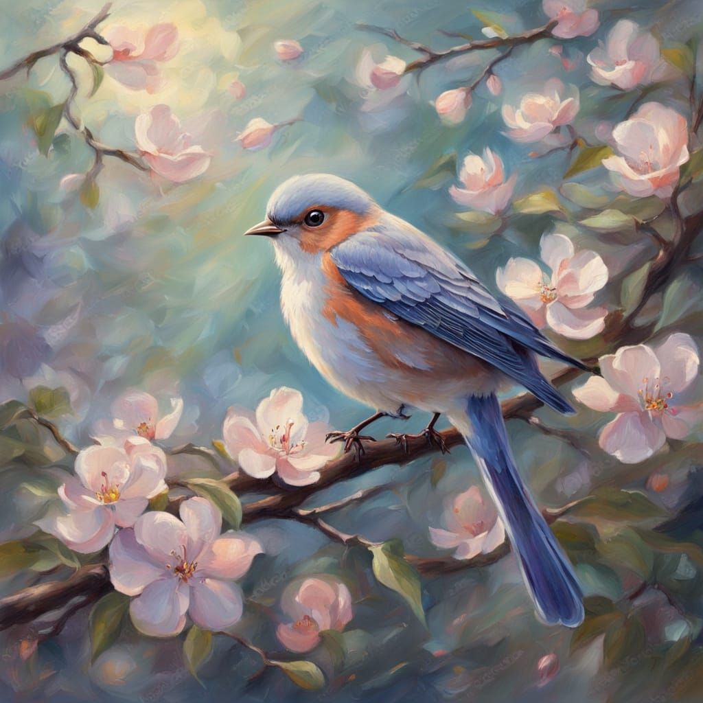 Nightingale Sings in Ethereal Almond Vale Oil Painting