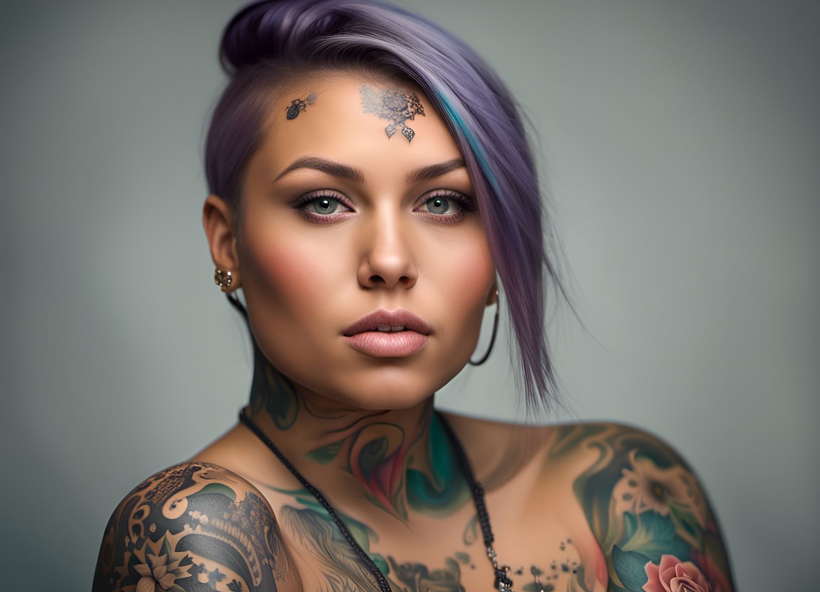 Hyperrealistic Portrait of a Tattooed Model