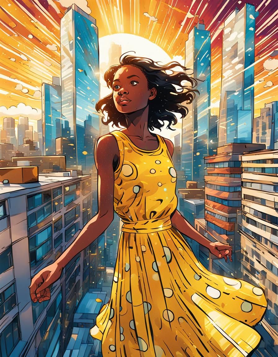 Dynamic Comic Morning Cityscape in Vibrant Colors